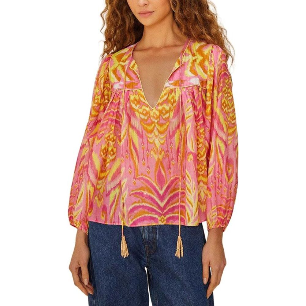 Farm Rio Womens  Pineapple Tapestry Pink Blouse